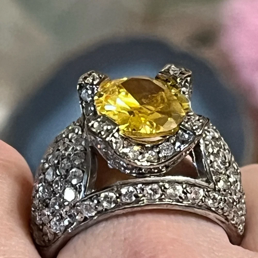 Sterling Silver Radiant Yellow CZ Sparkling Ring